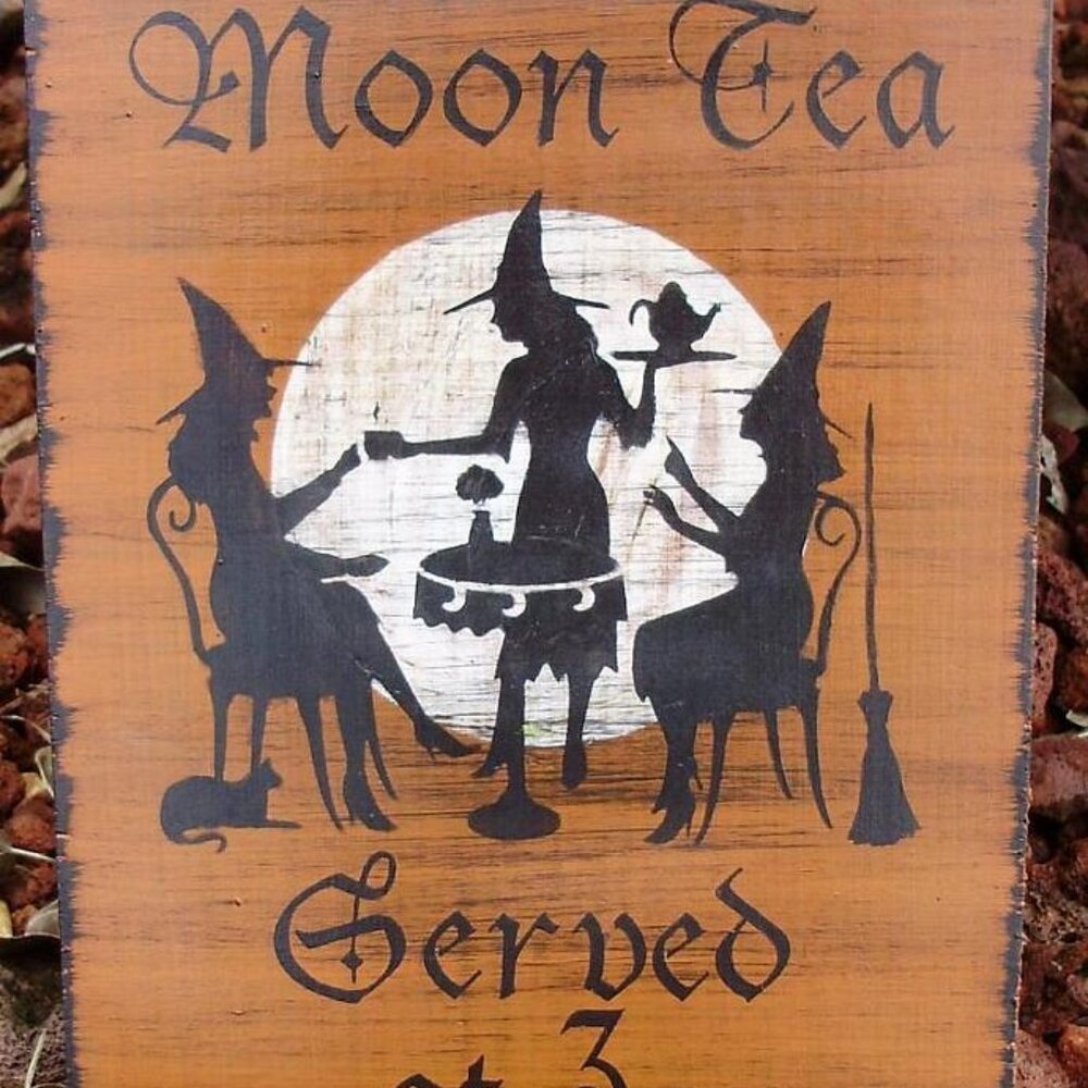 Witchcraft Primitive Witch Sign Moon Tea Served at 3 cats Cafe Coffee wicca
